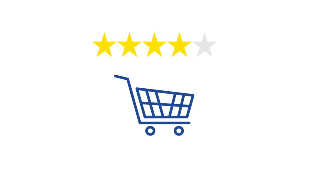 un carrello della spesa con stelle gialle che rappresentano le recensioni dei clienti su un marketplace