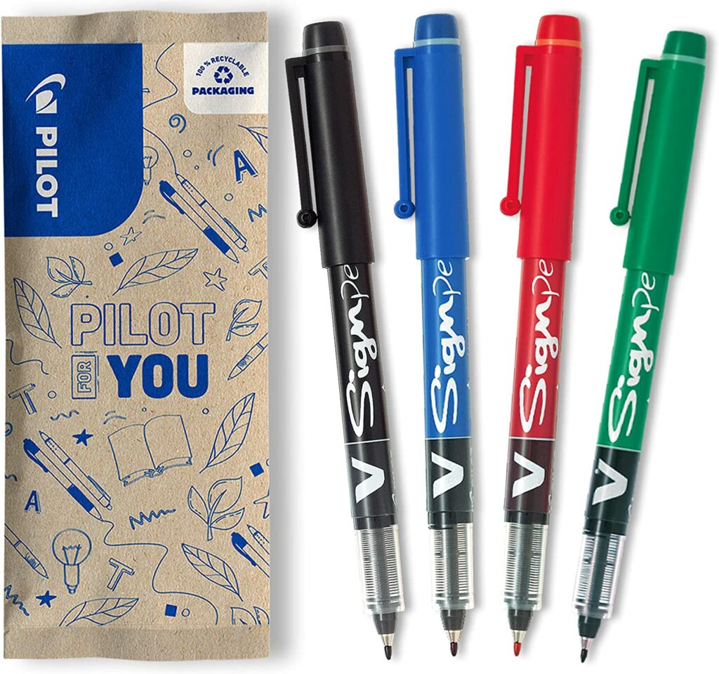 créer une fiche produit amazon parfaite - exemple de visuel avec Pilot où les stylos sont présentés à côté de l'emballage pour voir la marque