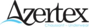 Le logo Azertex, présentant le nom stylisé de la marque sur fond blanc, indique « Chausson - Underwear ».