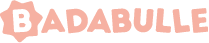 Un logo rose pâle, « BADABULLE », affiche un « B » stylisé en forme d’étoile.