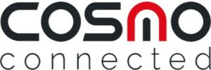Le logo COSMO, composé de lettres noires et rouges, affiche le mot « connected » en dessous.