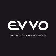 Le logo EVVO, représentant le nom de la marque en blanc sur fond noir, annonce une "SNOWSHOES REVOLUTION".