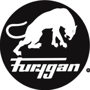 Une panthère blanche, accroupie et agressive, est représentée sur un fond circulaire noir. Le logo "Furygan" est inscrit en dessous.