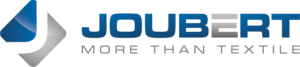 Un logo bleu et argent, formé de deux flèches stylisées, présente le nom "JOUBERT" et le slogan "MORE THAN TEXTILE".