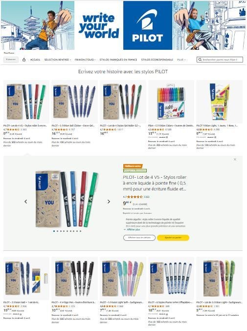 Boutique de marque Pilot sur Amazon