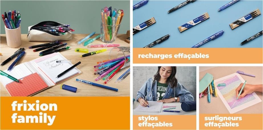 Gamme Pilot FriXion : stylos, recharges et surligneurs effaçables